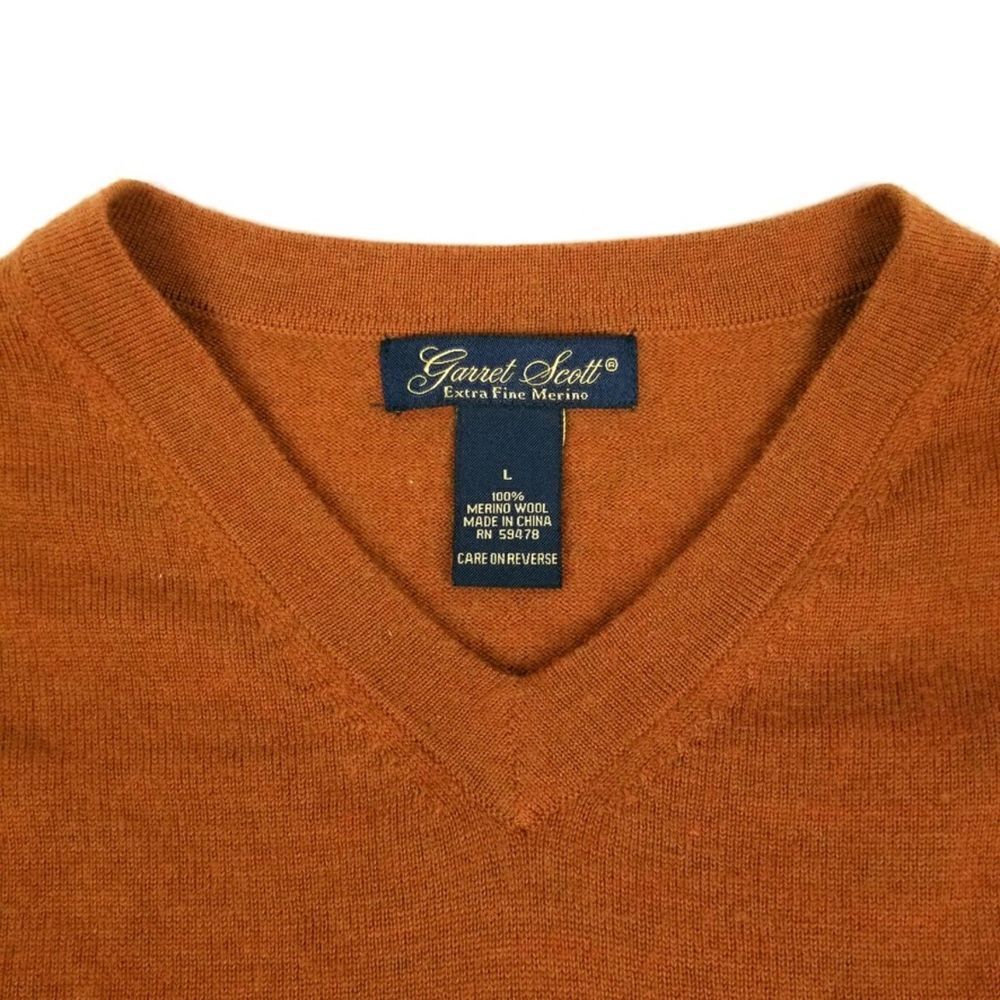 Garret Scott Orange Fine Merino Wool V-Neck L/S Sweater Old Money Quiet Luxury - Picture 5 of 7